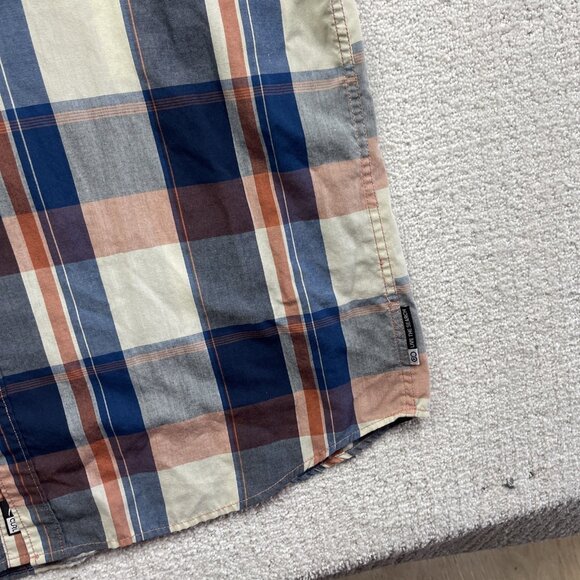 Rip Curl Men's XL Y2K Grunge Blue Plaid Distressed Short Sleeve Button Up Shirt - Picture 5 of 14